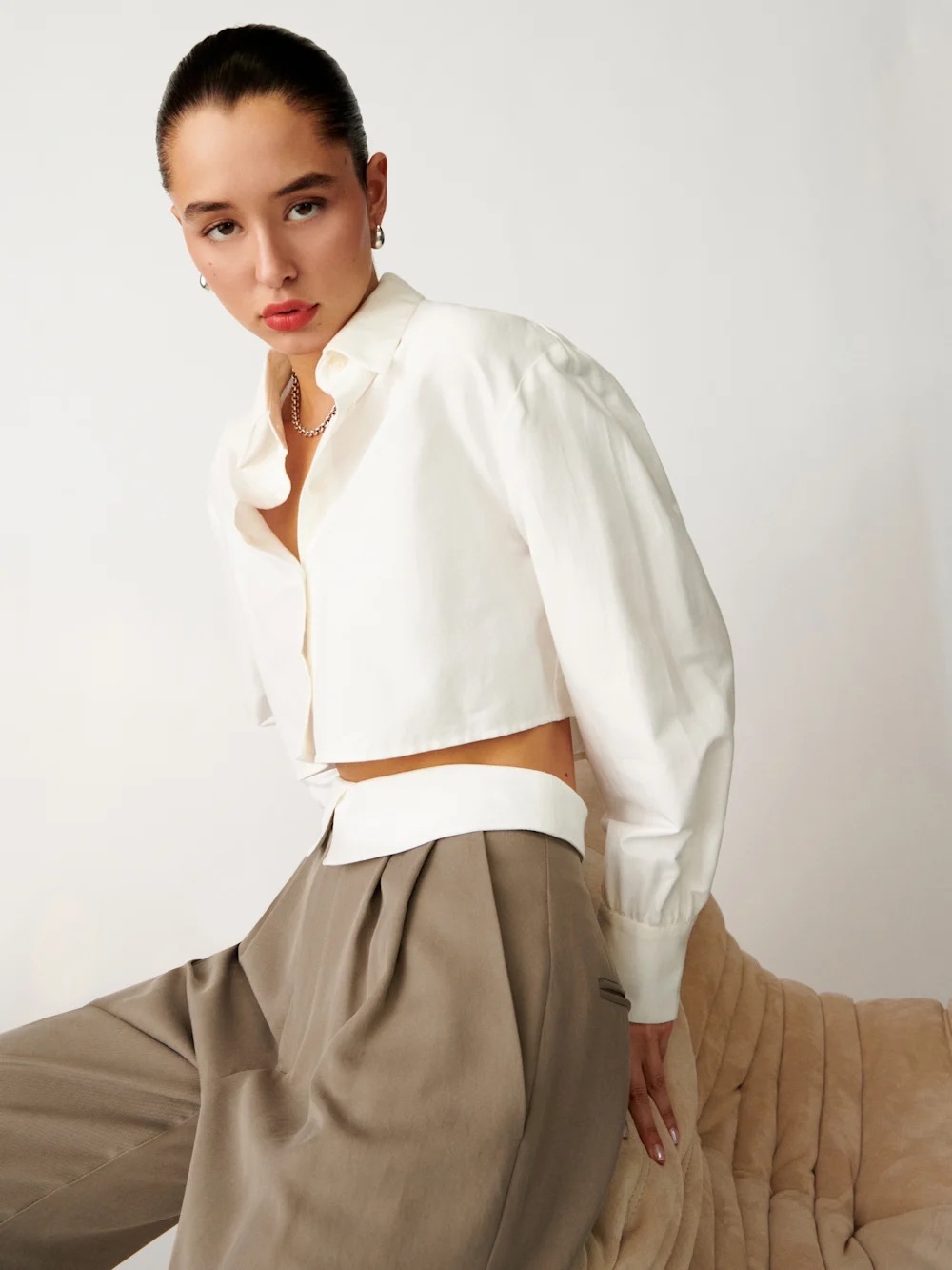 Reformation Stevie Pleated Wide Leg Pant In Mushroom Size 6 - Picture 6 of 14